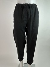 Eileen Fisher Size Small Black Organic Cotton Twill Utility Tapered Ankle Pants