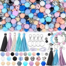 CZWZ 141pcs Silicone Beads for Keychain Making Kit 15mm Large, Colorful-2