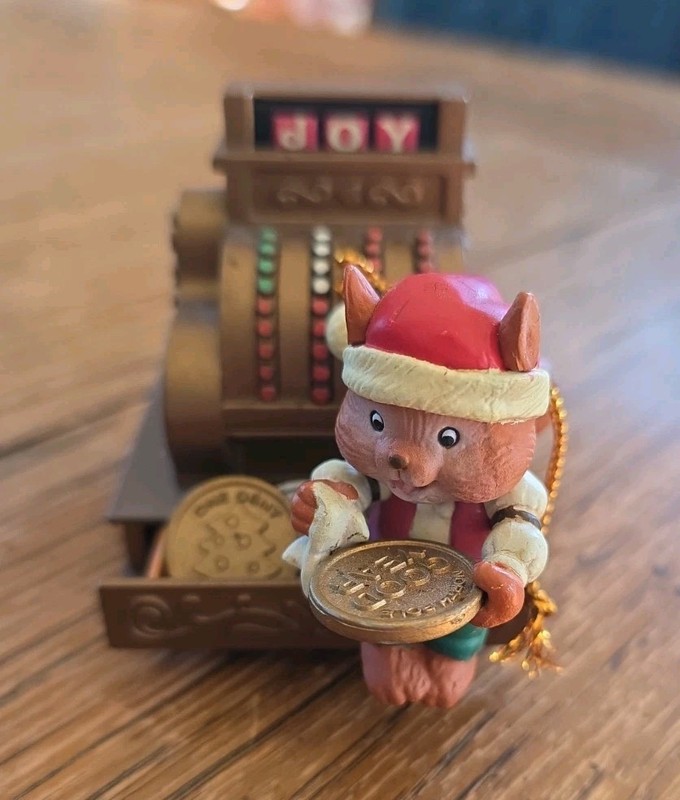 Vintage 1994 Lustre Fame Squirrel And Old Cash Register Christmas Ornament