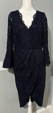 Eliza J Women's Navy Blue Floral Lace Sheath Dress with Bell Sleeves Size 8 NWT