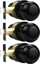 Hall/Closet Door Knobs in Matte Black Finish, Interior round Passage Door Knobs