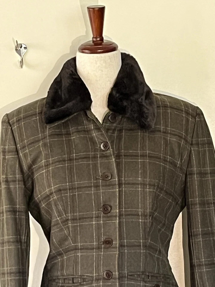 Chaqueta Blazer Banana Republic Mezcla Lana/Cachemira Cuadros Cuello Piel Sintética Talla 4 Foto 2 de 4