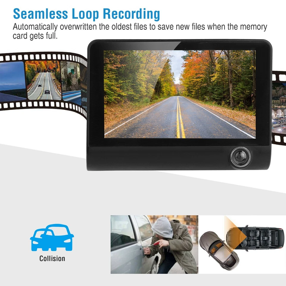 1296P Car DVR Dash Camera 4In 3 Lens Vehicle Driving Recorder Seamless Recording - Image 4 of 4