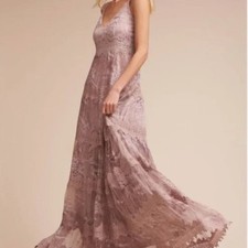 BHLDN Lace Maxi Dress Size 4 Purple Rose Gold Formal Dress Wedding Guest