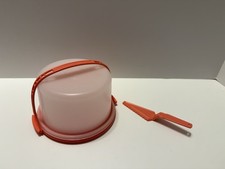 Tupperware Toy Kids Mini Cake Saver Keeper with Handle And Spatula Orange