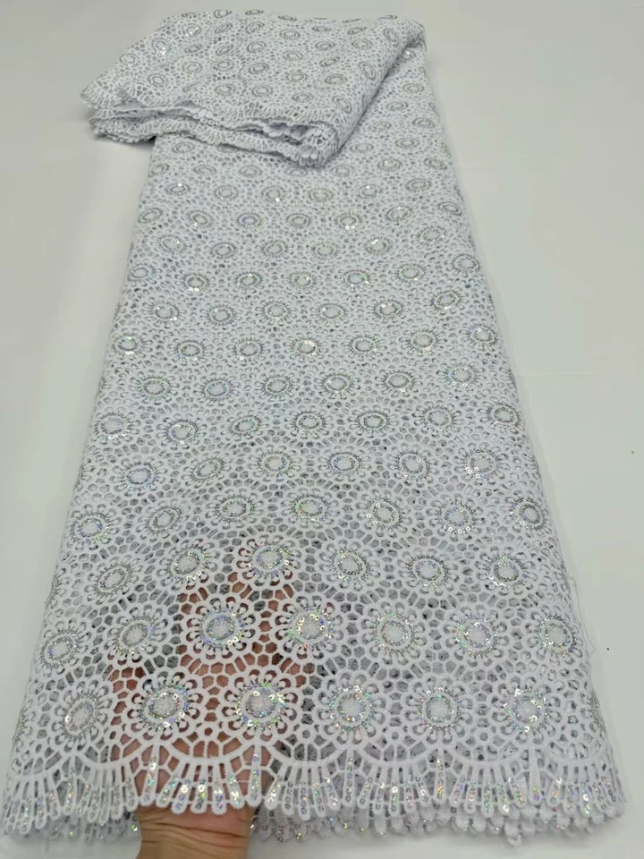YQOINFKS вышивка сетки свадьбы шитья шнурка кружева африканский Guipure белое платье 5Y - Изображение 4 из 4