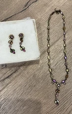 Vintage Floral Crystal Necklace & Earring Set Multicolor Rhinestone