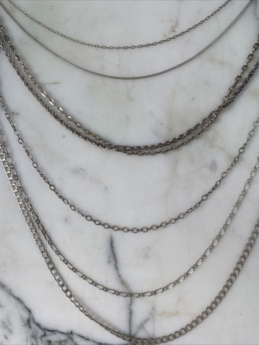 Silver Tone Chain Necklace Long Multi Strand Modern Minimalist Lightweight - Bild 3 von 5