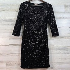 Forever 21 Contemporary Womens Black Sequin 3/4 Sleeve Bodycon Mini Dress Small