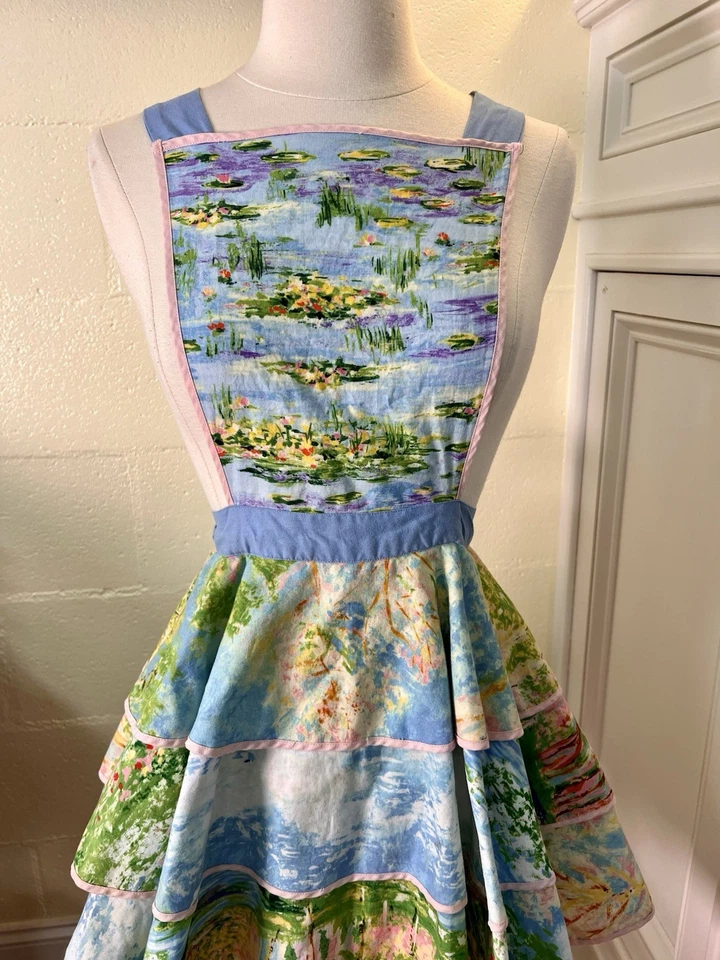 Bib Apron Country Charm Cottagecore Print Ruffles Landscape Scene Fits XS To L - Image 2 of 4