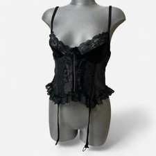 Sexy Corsé Transparente Negro Flor Nan Correas Liguero Encaje Satinado Talla L De Colección Años 70 80