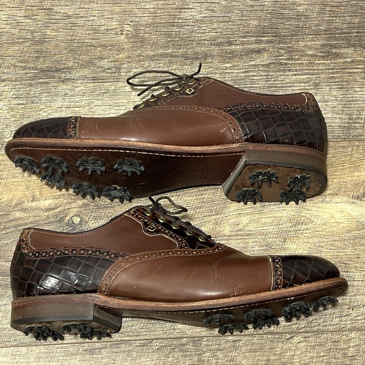 VNTG FOOTJOY Classics Dry Golf Shoes 11D Brown Alligator Cap Toe