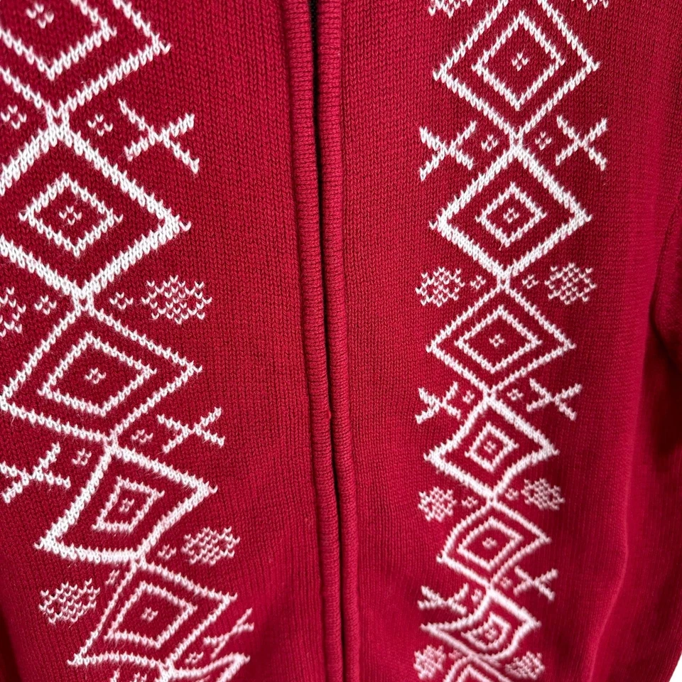 Suéter Nine & Company 100% Algodón Rojo Blanco Cremallera Completa Cuello Simulado Talla M Foto 4 de 4