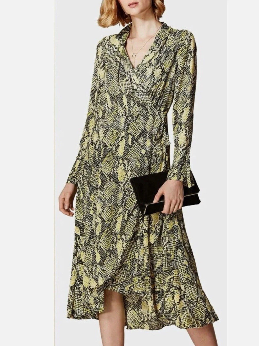 Robe De Soirée Karen Millen - Imprimé Animalier - Taille UK 10 (FR 38) - Bleu Marine Avec Traîne - Occasion Très Bon état