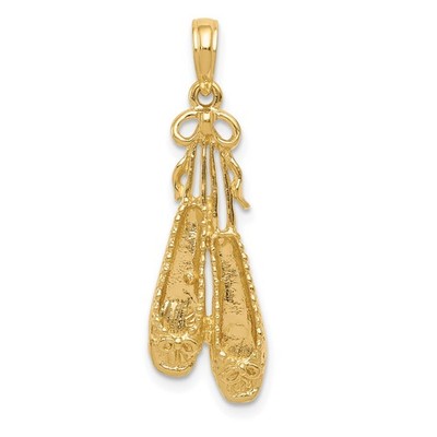 14k Gelbgold Ballett Hausschuhe Anhänger 3D Spitzenschuhe Charm für Tänzer