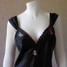 Vintage Bali Studio Chemise Size M Black Satin Embroidered Nightie Intimates