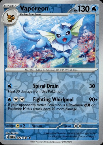 Vaporeon 022/131 Rare Prismatic Evolutions Reverse Holo Multi Item Discount NM - Picture 1 of 2