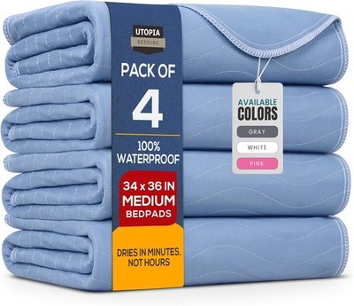 Utopia Bedding Washable Underpads 34'' x 36'' (Pack of 4), Waterproof Reusable Hea