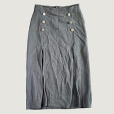 Maeve Anthropologie Midi Skirt 6 Navy Nautical Double Button Textured Crepe Slit