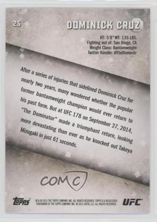 2015 Topps UFC Knockout Dominick Cruz #25 - Image 2 of 2