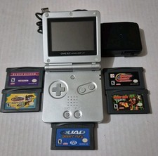 Nintendo Game Boy Advance SP Console AGS-001 Silver w/ 5 games & Charger