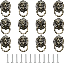 12 Pieces Antique Lion Head Cabinet Knobs, Ring Pulls Handle for Drawer Dresser