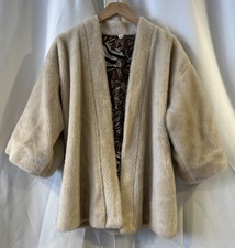 Vintage Faux Fur Coat Womens Satin Lined Union Made Mob Wife Disco