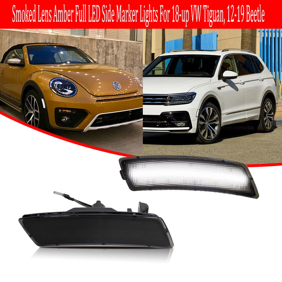 Lente fumê branca luzes indicadoras laterais Full LED para 18-up VW Tiguan, 12-19 Beetle - Imagem 2 de 4