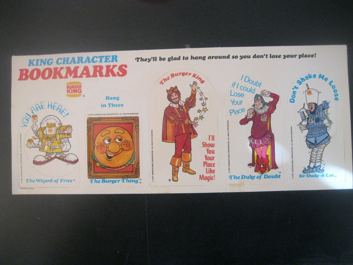 1979 Burger King Characters Bookmark Set Great Condition | eBay