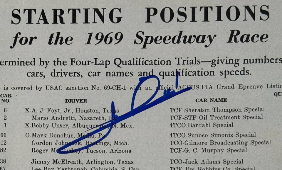 1969 Indy Indianapolis 500 Starting Book SIGNED Mario Andretti Win PSA DNA COA - Image 3 of 4