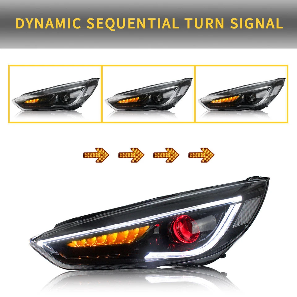 LED Projector Headlights For 2015-2018 Ford Focus Sequential Demon eyes A Pair - image 4 of 4