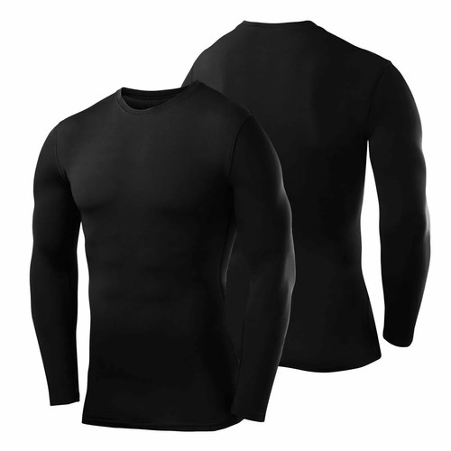 MENS COMPRESSION BASE-LAYER LONG SLEEVE TOP SKIN MOCK NECK TIGHT MUSCLE GYM - Picture 25 of 49