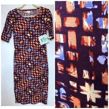 LuLaRoe Julia Dress XS NWT Purple Geometric Print Bodycon Sheath Knee Length