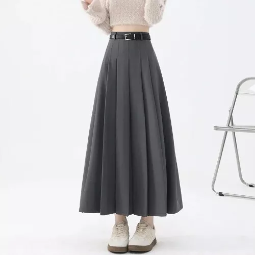 Faldas plisadas retro cintura alta para mujer faldas largas oficina informales faldas línea A - Imagen 25 de 28