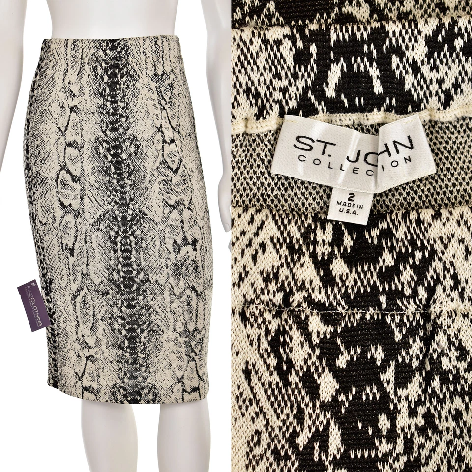 Falda lápiz estampado serpiente colección St. John en negro/lino talla 2