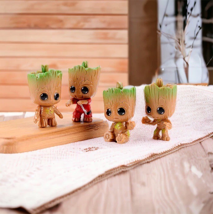 4pcs/Set Miniature Fairy Garden Sitting Groot Figurine PVC Statue Groot For Kids - Image 2 of 4