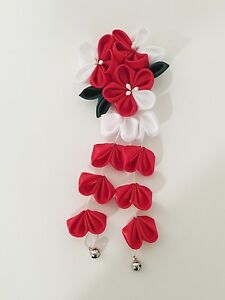 Bridal Japanese Kanzashi Flower Hair Clip Alligator Clip Red Color With Tassle Ebay