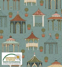 Stof European Step Over My Doorstep Pavillions Green Cotton Fabric By The Yard