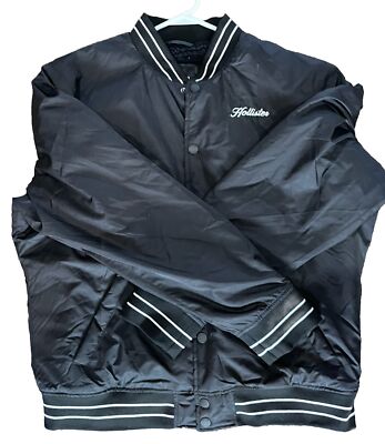 Hollister Bomber Jacket Mens XL Black Full Snap Faux Fur