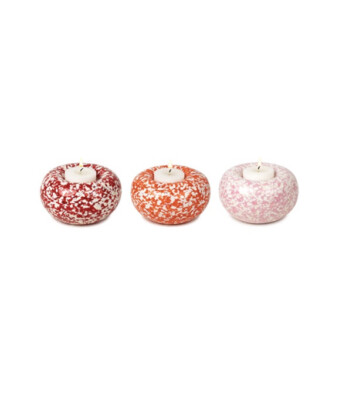 STORIES OF ITALY Colormix 3 Donuts Macchia Murano Glass  Candle Holders Set NWT