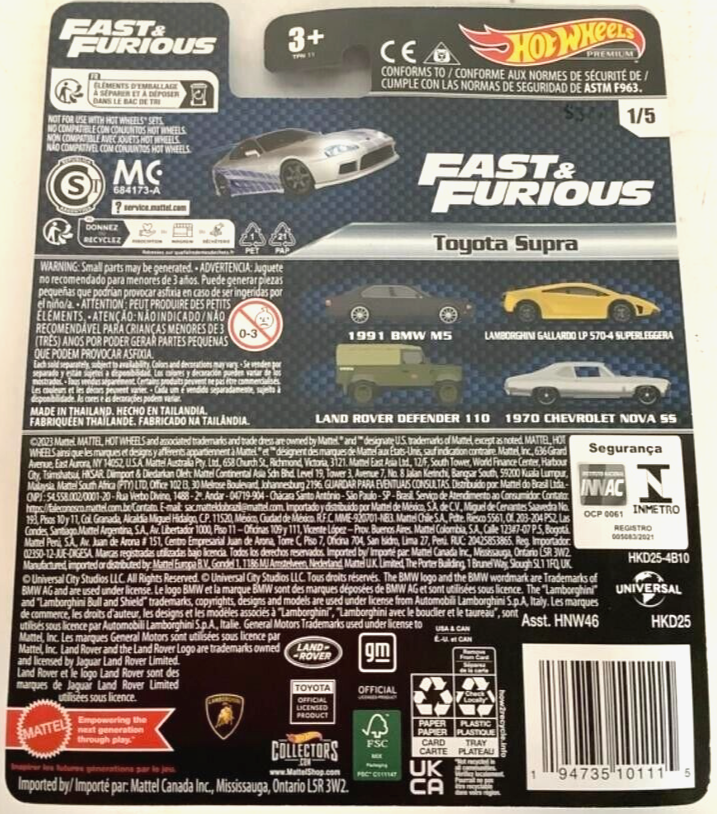 NEW Hot Wheels Premium Fast & Furious TOYOTA SUPRA 1/5 Car 1:64