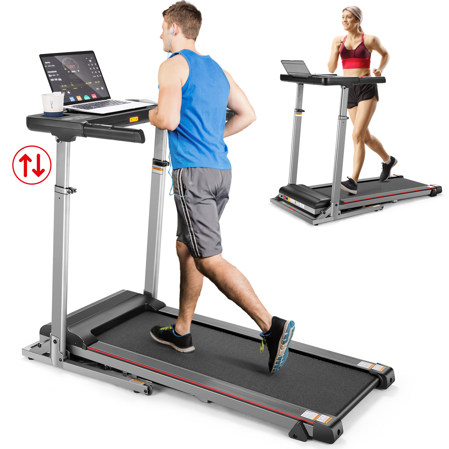 Folding Treadmill with Desk, Incline, Bluetooth Speaker & App for Home/Office US