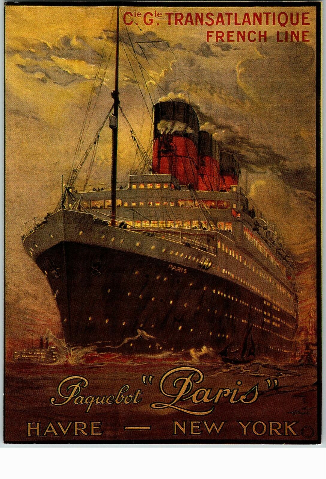 1939 Retro Print Postcard of Paquebot Paris French Transatlantic Cruise Ship CO3