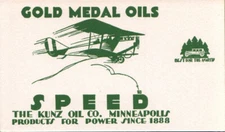 c 1920 ADVERTISING BLOTTER GOLD MEDAL OILS KUNZ OIL CO MINNEAPOLIS MN BIPLANE