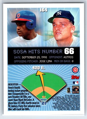 1999 Topps Opening Day HR Parade 66 Sammy Sosa #164 Chicago Cubs