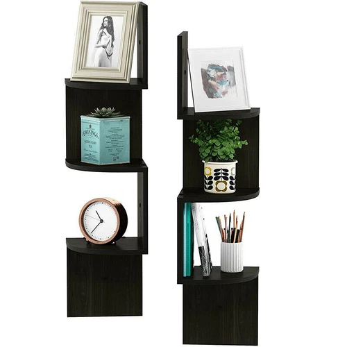 3Ebenen Eckregal Wandregal Küchenregal Bücherregal Hängeregal Holz Regal Schwarz - Bild 1 von 11