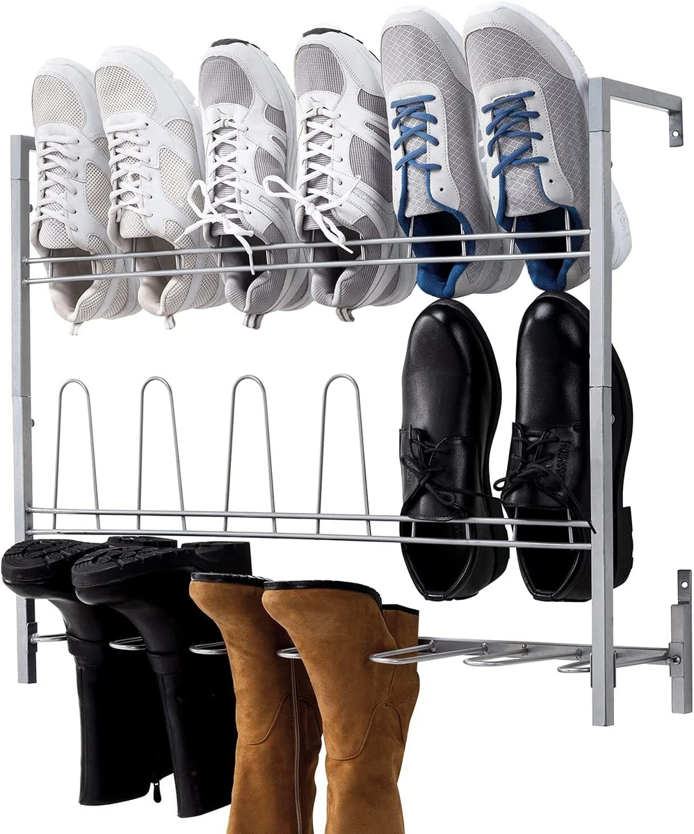 Silver Metal Hanging Shoe Rack for Entryway, Boot & Shoe Rack Organizer, 9  Pairs