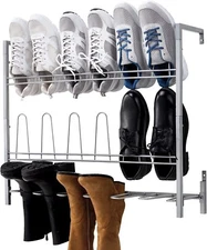Silver Metal Hanging Shoe Rack for Entryway, Boot & Shoe Rack Organizer, 9 Pairs