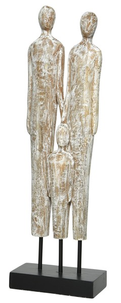 Dekofigur Skulptur Paar Mit Kind Aus Mangoholz Weiß Patiniert-image