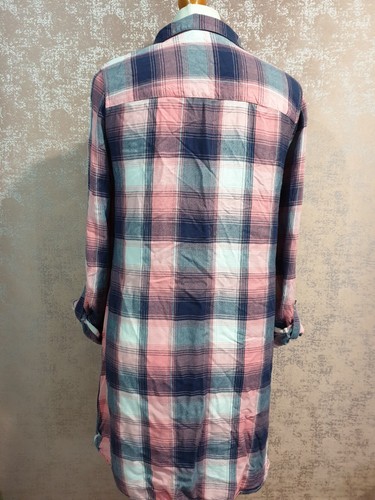 George Maternity size 10 blue / pink roll tab sleeves longline check shirt - Picture 3 of 8